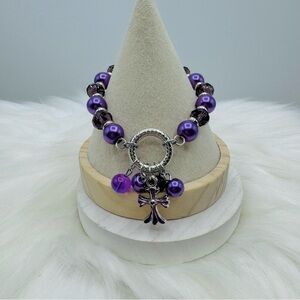 Violet Cross Charm Fashion Beaded Bracelet